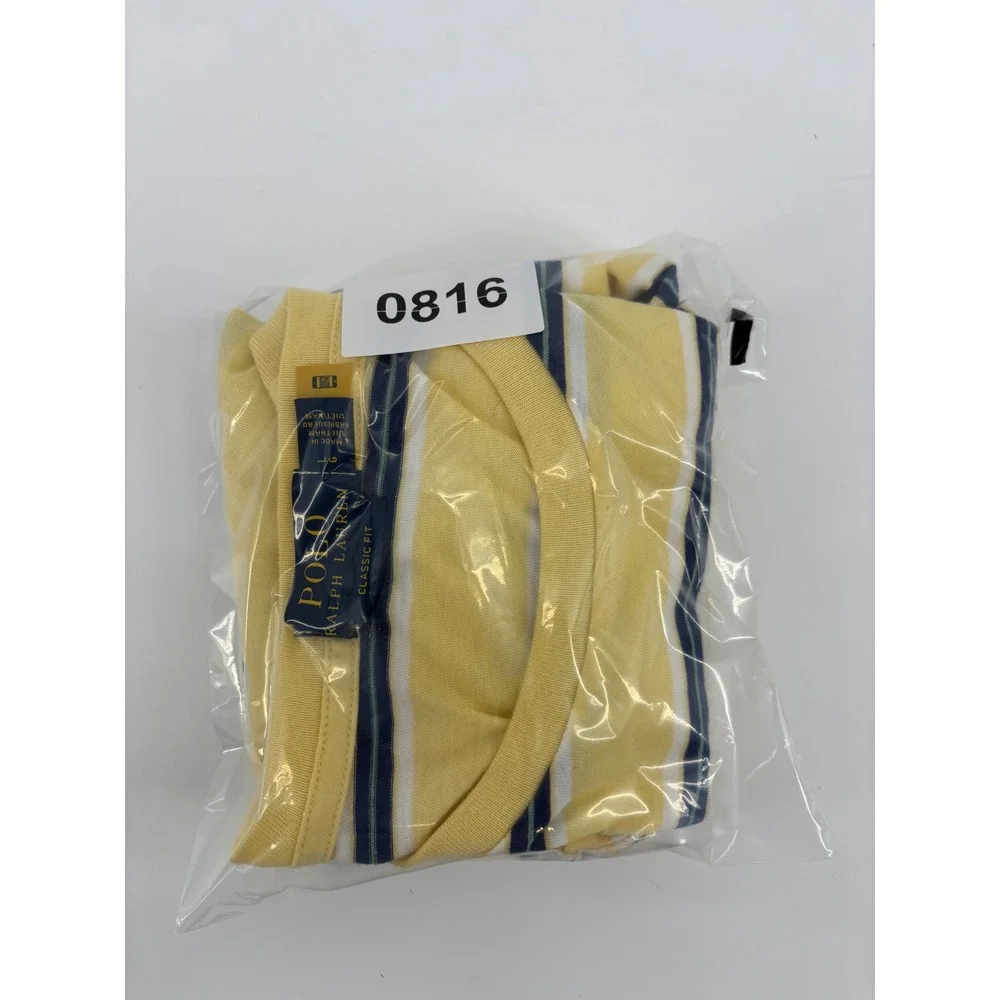 Polo Ralph Lauren Mens Yellow Navy Striped Pony Logo T-Shirt Large Classic Fit